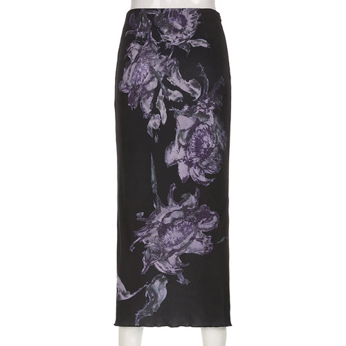 Load image into Gallery viewer, Vintage Flowers Printed Y2K Long Skirt Grunge Aesthetic Gothic Bodycon Women Skirt Side Split Elegant Dark Academia
