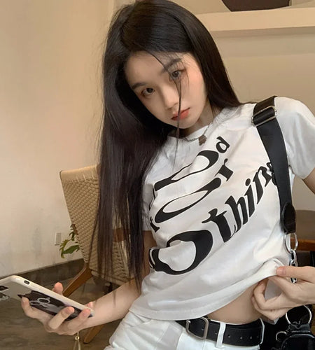 Letter Print Tshirts for Women Fashion White Tees 2023 Ropa Mujer O-neck Short Sleeve Casual Summer Crop Tops Cute Y2k T-shirt