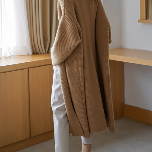 Load image into Gallery viewer, Yellow Big Size Long Knitting Cardigan Sweater V-Neck Long Sleeve Women New Fashion Tide Spring Autumn 2025 1DH6453
