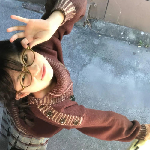 Load image into Gallery viewer, Loose Grunge Cartoon Flower Print Sweaters Y2k Aesthetic Vintage Knitted Pullovers Streetwear Patchwork Harajuku Women's Jumpers
