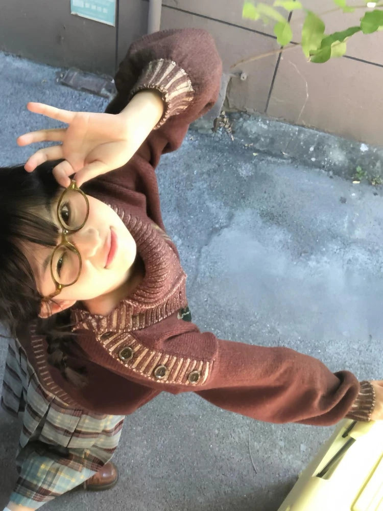 Loose Grunge Cartoon Flower Print Sweaters Y2k Aesthetic Vintage Knitted Pullovers Streetwear Patchwork Harajuku Women's Jumpers