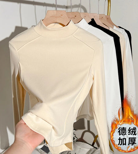 2024 Women Pullover Half Turtleneck Sweater Autumn Winter Long Sleeve Slim Korean Simple Basic Solid Elegant Tops Vintage Trend