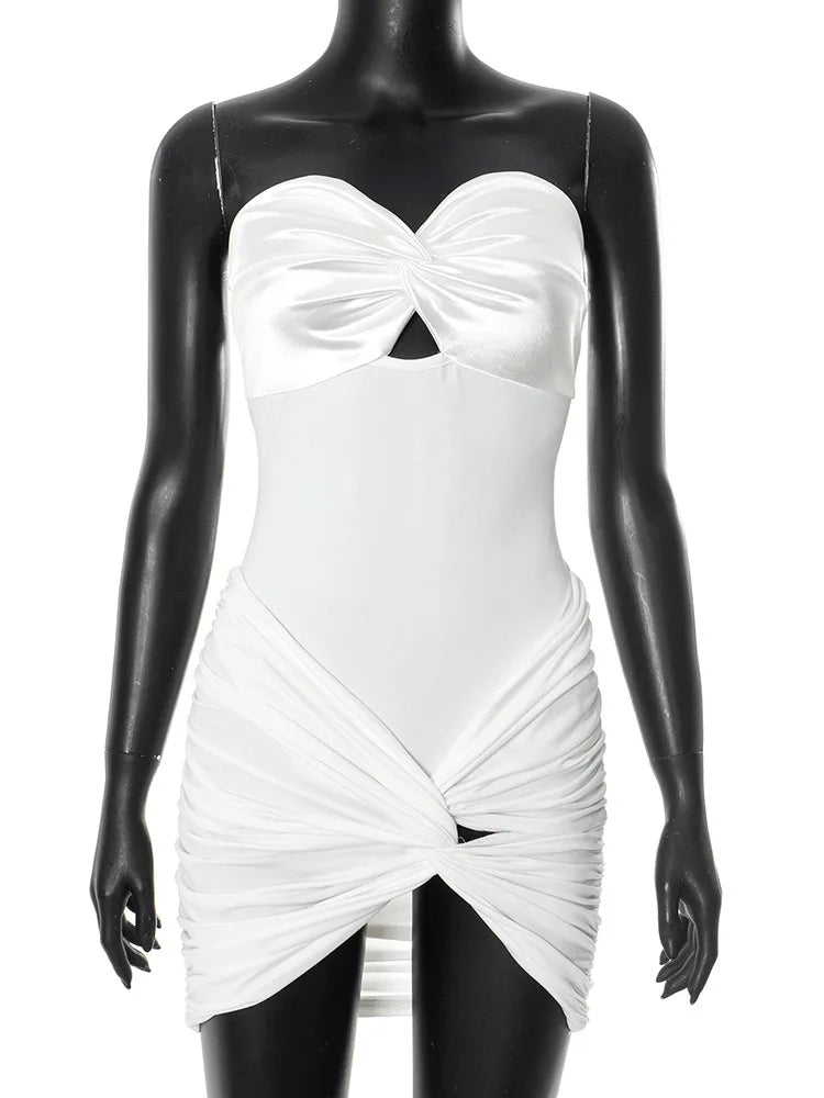 Sexy 2 Pieces Sets For Women Off-shoulder Strapless Hollow Out Bodysuit And Hot Skirt Two Pieces Sets Sexy Suit