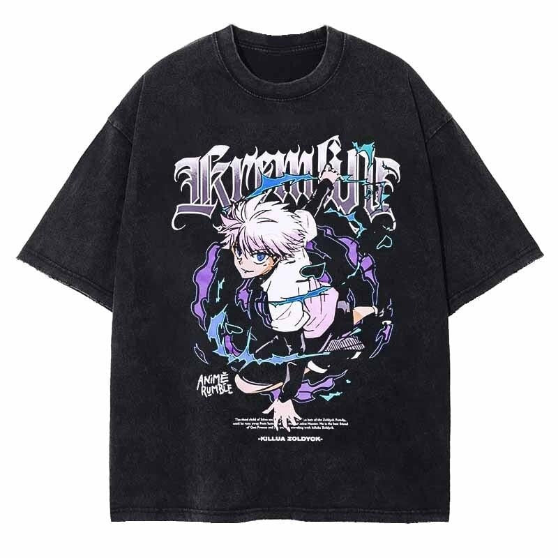 Vintage Washed Tshirts Anime T Shirt Harajuku Oversize Tee Cotton fashion Streetwear unisex top a41v1