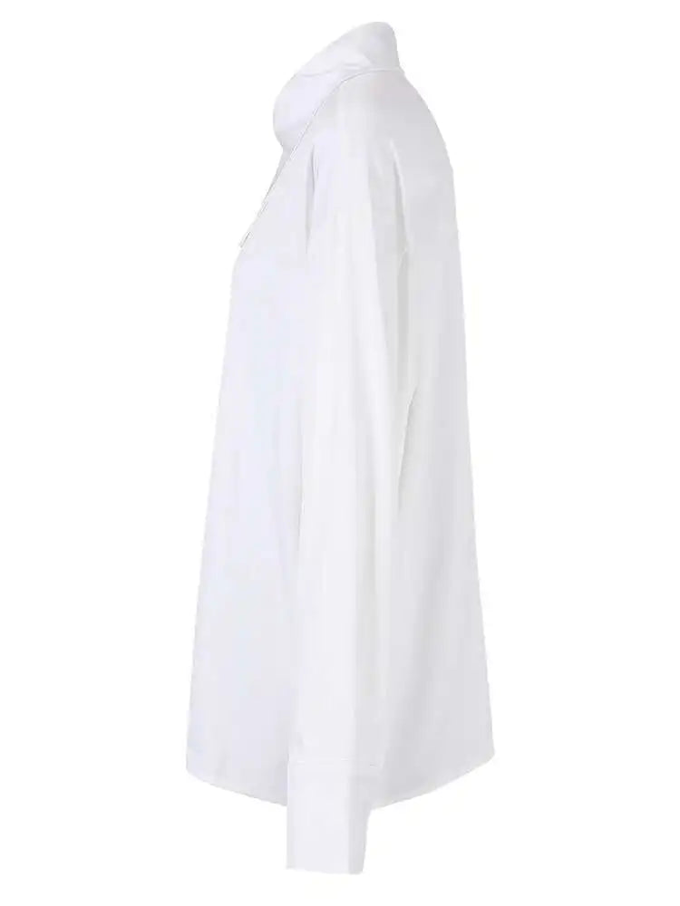 Women White Irregular Big Size Casual Blouse New Lapel Long Sleeve Loose Fit Shirt Fashion Tide Spring Autumn 2025 CPG0792