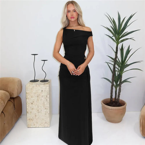 Load image into Gallery viewer, Oblique Shoulder Backless Sexy Maxi Dress For Women Fashion Off-shoulder Sleeveless High Waist Bodycon Club Long Dress
