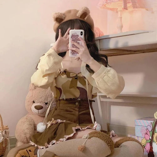 Load image into Gallery viewer, Fashion Japanese Casual Bandage Cardigan Women Knitted Solid All Match Crop Coats Spring Autumn Y2k Aesthetic Sweet Cardigans
