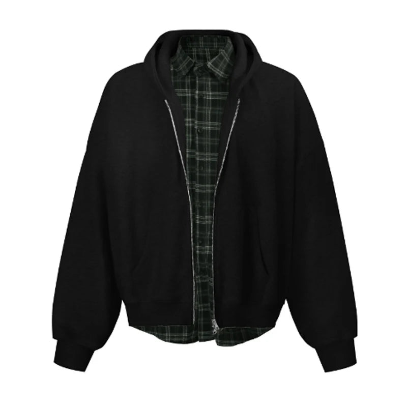 Men's Sweatshirts New Korean Style Fake Two-piece Patchwork Hoodie Jacket Niche Design Male Zipper Trendy Top 9W1827