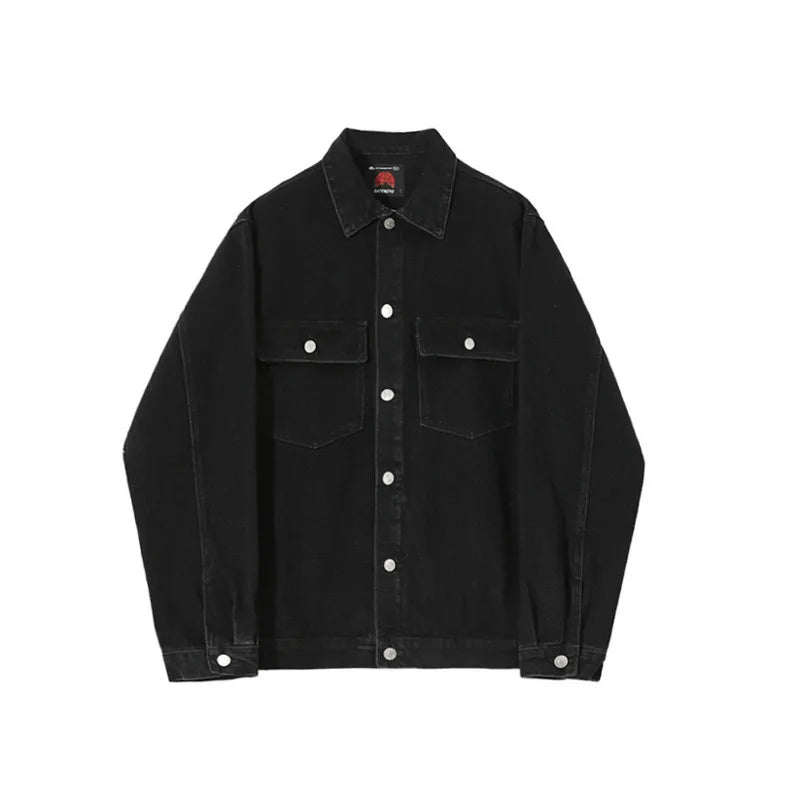 High Street Men's Denim Jackets Turn-down Collar Solid Color Casual Tops Trendy Single Breasted Loose Male Coats New 9C9002