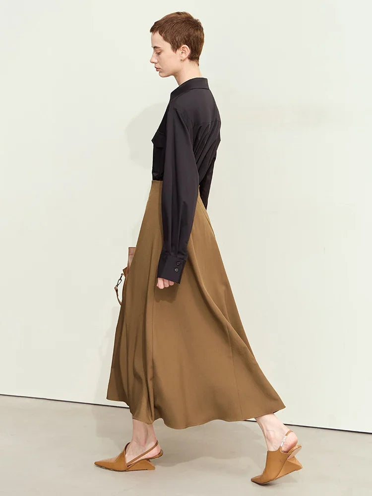 Amii Minimalism Skirts Woman 2024 Trend Autumn New Elegant Geometry Split Loose A-line Office Lady Midi Retro Skirt 12443032