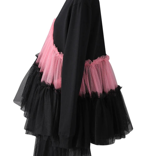 Load image into Gallery viewer, Women Balck Mesh Ruffles Irregular Big Size Mini Dress New Round Neck Long Sleeve Fashion Tide Spring Autumn 2025 CPG3045
