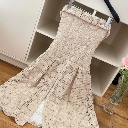 Load image into Gallery viewer, Summer 2024 Khaki Sleeveless Backless Elegant Sexy Club Strapless Dress Women Hollow Out Flower Crochet Party Long Dress Popular
