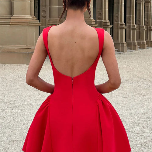 Load image into Gallery viewer, Backless High Waist A-line Sexy Mini Dress For Women Robe Fashion Solid O Neck Bodycon Club Party Sexy Dress Elegant
