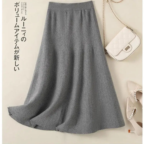 Load image into Gallery viewer, Korean Fashion 2024 Autumn Winter Ladies New Solid Elegant Elastic High Waist Pleated Long Skirt Women Slim Knitted A-line Skirt

