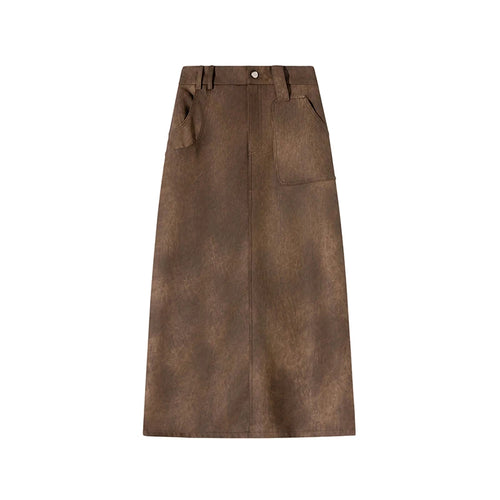 Load image into Gallery viewer, Retro 2024 Autumn Black Sexy Slim Women Split Pu Leather Skirts Fashion Brown Elegant High Waist Versatile Wrap Hip Midi Skirt

