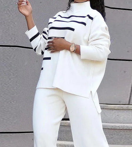 Stripes Sweater for Woman Autumn Loose Long Sleeve Top High-low Daily Casual Pullovers Winter Clothes for Woman