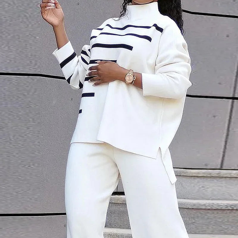 Stripes Sweater for Woman Autumn Loose Long Sleeve Top High-low Daily Casual Pullovers Winter Clothes for Woman