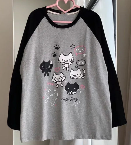 Cotton Anime T Shirts Women's Clothing Y2k Tops Casual Fashion Tees Long Sleeve O-neck Camisetas Streetwear Oversized T-shirts