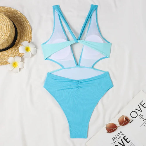 Load image into Gallery viewer, Halter One Piece Swimsuit Women 2025 Cut Out Deep V High Waist Monokini Sexy Backless Swimwear Bathing Suit
