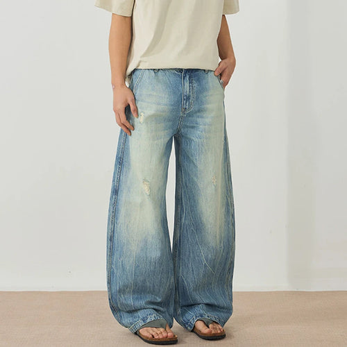 Load image into Gallery viewer, Men's New Summer Washed Lightning Pattern Ripped Trendy Wide Leg Curved Knife Stylish Gradient Color Male Clothing 9W2005
