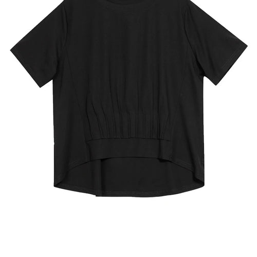 Load image into Gallery viewer, Women White Pleated Irregular Big Size Casual T-shirt New Round Neck Short Sleeve Fashion Tide Spring Summer 2025  1DJ0961
