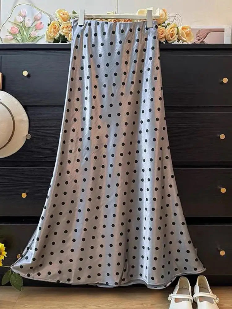 Spring Summer French Polka Dot Elegant Sexy Club A-line Long Skirt Women High Waist Vacation Slim Wrap Hip Fishtail Skirt 2025