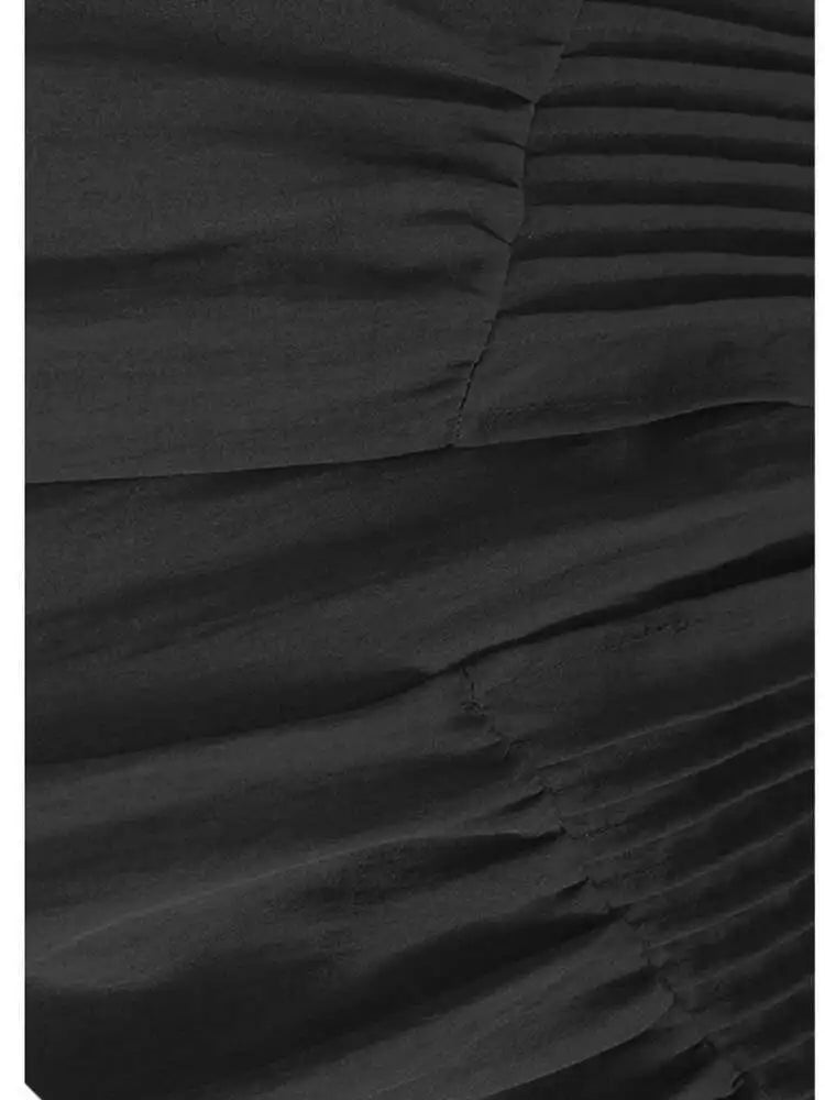 Women Black Pleated Brief Big Size Midi Dress New Round Neck Three-quarter Sleeve Fashion Spring Autumn 2025   1DJ0716