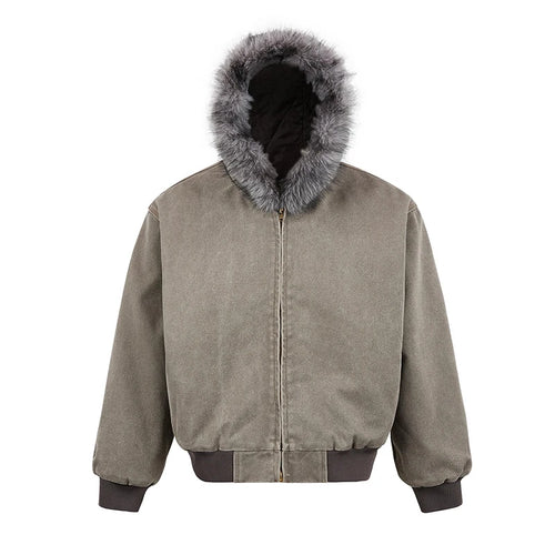 Load image into Gallery viewer, Winter Men&#39;s Cotton Jackets Fur Collar Zipper American Design Male Thickening Outdoor Solid Color Warm Coats Tide 9C8964
