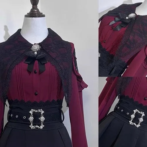 Load image into Gallery viewer, Japanese Kawaii Lolita Shirt Women Y2k Aesthetic Lace Patchwork Bandage Blouse Harajuku Sweet Cute Ruffle Bow Tops Blusas Cute
