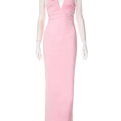 Load image into Gallery viewer, Rose Strapless Sexy Maxi Dress Women Pink Gown Off-shoulder V Neck Backless Sleeveless Bodycon Beach Club Long Dress
