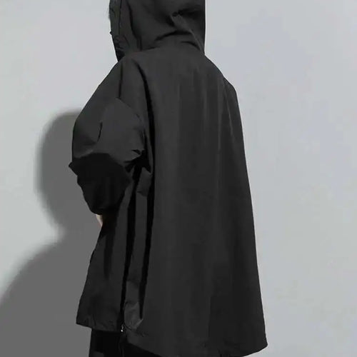 Load image into Gallery viewer, Loose Black Zipper Irregular Big Size Long Jacket New Hooded Long Sleeve Women Coat Fashion Spring Autumn 2025 1DF1658
