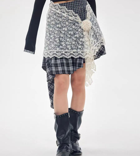 Hit Color Spliced Pliad Irregular Skirts for Women High Wasit Patchwork 3D Flower Fashion Skirt Female Clothing New