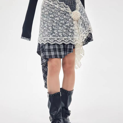 Load image into Gallery viewer, Hit Color Spliced Pliad Irregular Skirts for Women High Wasit Patchwork 3D Flower Fashion Skirt Female Clothing New
