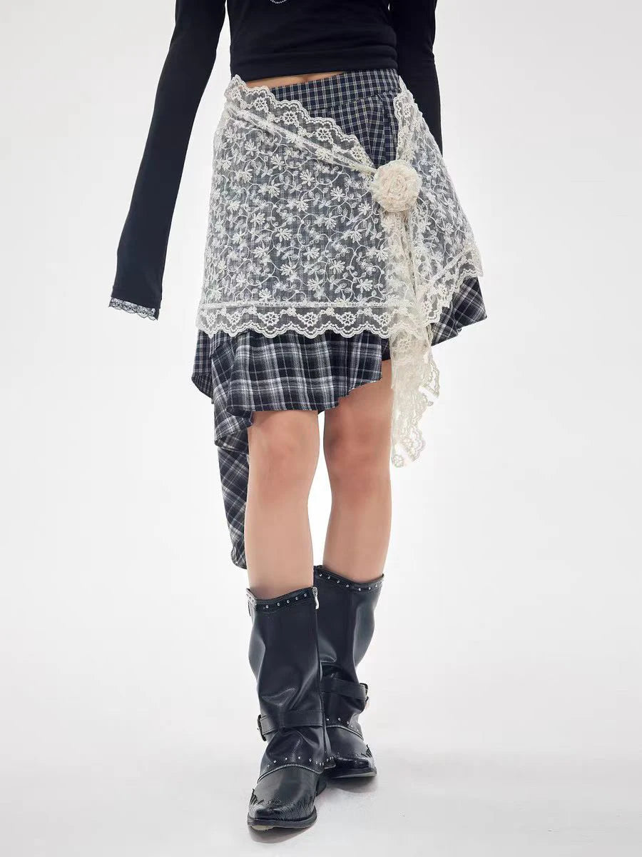 Hit Color Spliced Pliad Irregular Skirts for Women High Wasit Patchwork 3D Flower Fashion Skirt Female Clothing New