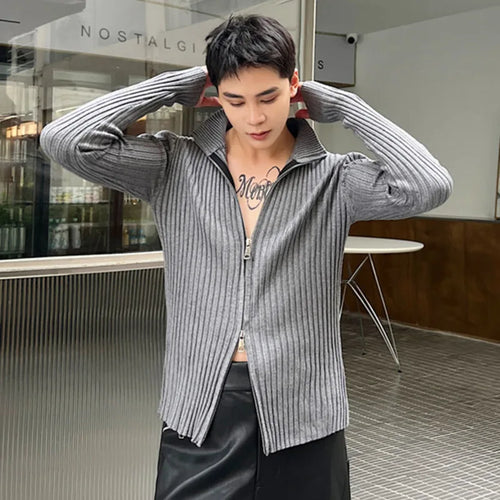 Load image into Gallery viewer, Slim Men&#39;s Knitted Sweater Coat Double Pull Zipper Open Sweatshirts Korean Solid Color Casual Cardigan Autumn 9C2029
