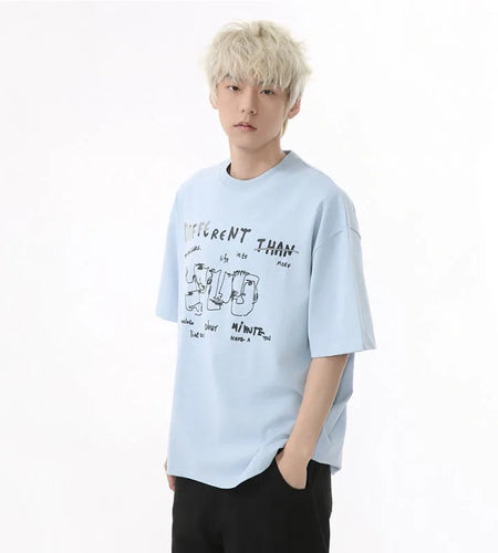 Men's T-shirts New Korean Letter Printed Design Solid Color Loose Trendy Short Sleeve Fashion Male Casual Top 9W1597