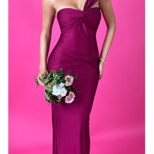 Load image into Gallery viewer, Elegant Sleeveless Single Shoulder Strap Zipper Evening Dress Women Pleated Slim Maxi Dress Female Party Club Vestidos
