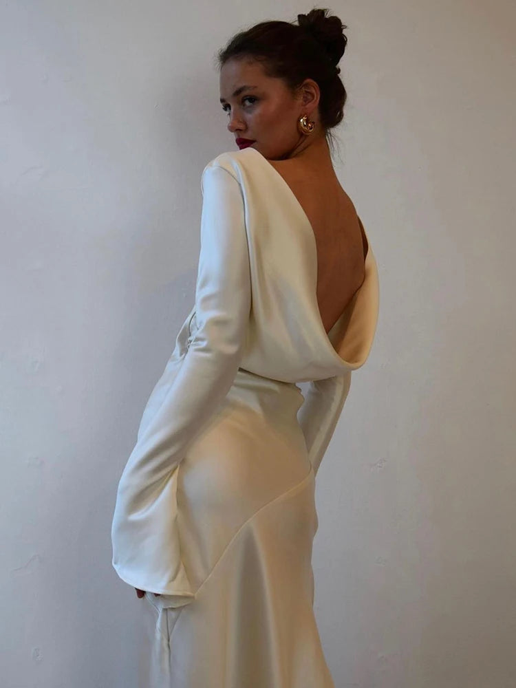 Elegant Christmas Evening Dress Women Long Sleeve Dress Bodycon Max Female Vestidos High Grade Satin Party Club Clothing