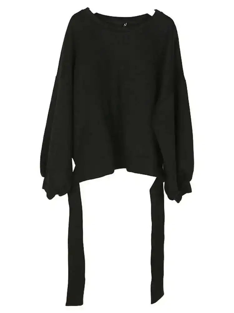 Loose Fit Back Bow Sweatshirt New Round Neck Long Lantern Sleeve Women Big Size Fashion Tide Spring Autumn 2025 JE141