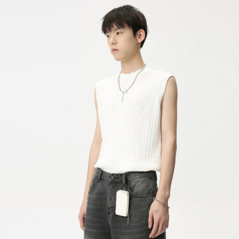 Summer Casual Men's Tank Tops Knitting O-neck Sleeveless Solid Color Tops Pullover Slim Male Vest Stylish 6166