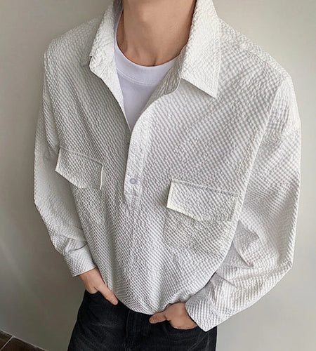 Men's Fashion T-shirt New Spring Turn-down Collar Handsome Single Breasted Solid Color Casual Male T-shirts 2025 9W1399