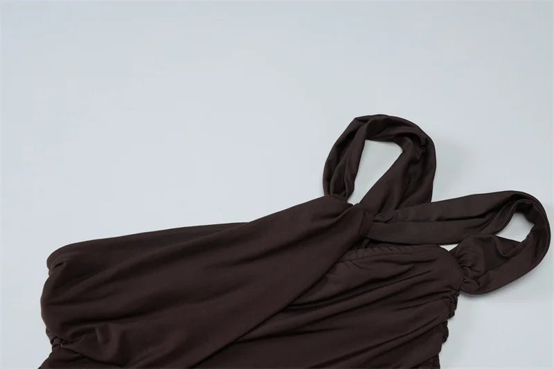 One Shoulder Split Sexy Maxi Dress Women Gown Fashion Inclined Shoulder Sleeveless Backless Club Party Pleated Dress