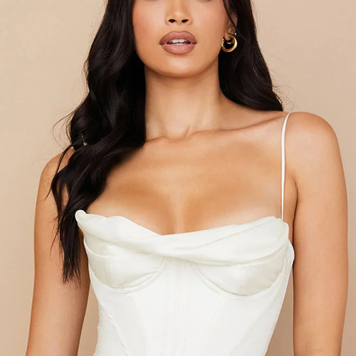 Load image into Gallery viewer, Thick Satin Bustier Corset Crop Top with Chest Pads Spaghetti Strap White Bodycon Top Summer Women Tops with Fishbone
