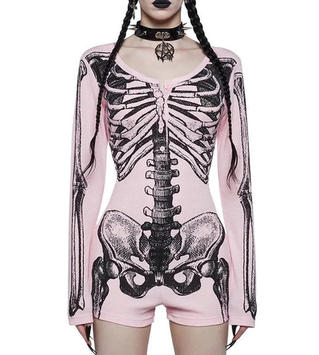 Streetwear Skull Printing Jumpsuits Shorts for Women Y2k Aesthetic Bodycon Tees 2025 Ropa Mujer Grunge Single Breasted Tops