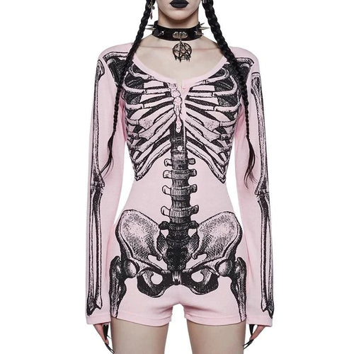 Load image into Gallery viewer, Streetwear Skull Printing Jumpsuits Shorts for Women Y2k Aesthetic Bodycon Tees 2025 Ropa Mujer Grunge Single Breasted Tops
