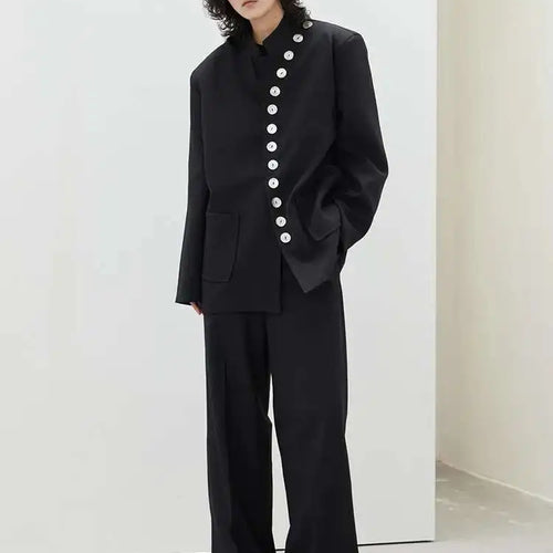 Load image into Gallery viewer, Women Asymmetry Shell Button Big Size Blazer New Stand Collar Long Sleeve Jacket Fashion Tide Autumn Winter 2025 1DF3654
