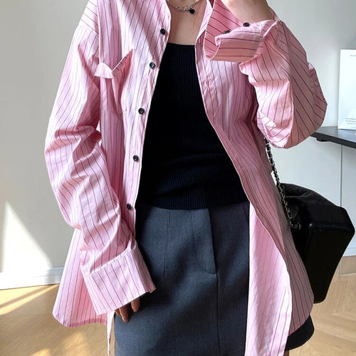 Load image into Gallery viewer, Casual Striped Shirts For Women Lapel Long Sleeve Patchwork Single Breasted Loose Blouse Female Fashion Clothing
