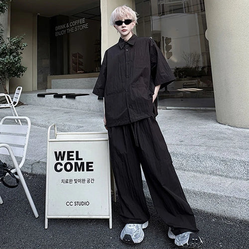 Load image into Gallery viewer, Summer Men's Two-piece Set Wrinkled Short Sleeve Single Breasted Shirt Male Casual Elastic Waist Pants New Male Suit 9W1491
