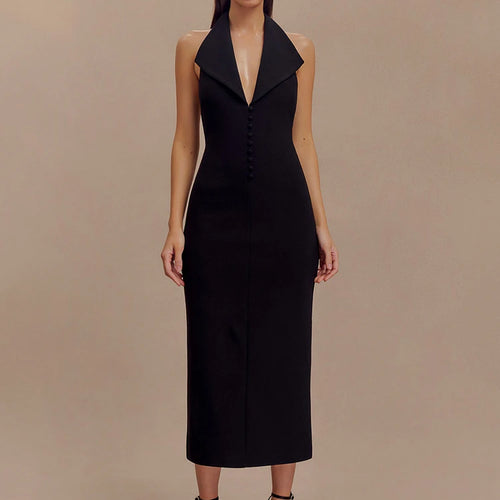 Load image into Gallery viewer, Halter Deep V Neck Sleeveless Sexy Maxi Dress For Women Elegant Backless Bodycon Tank Dress Femme Fashion Long Dress
