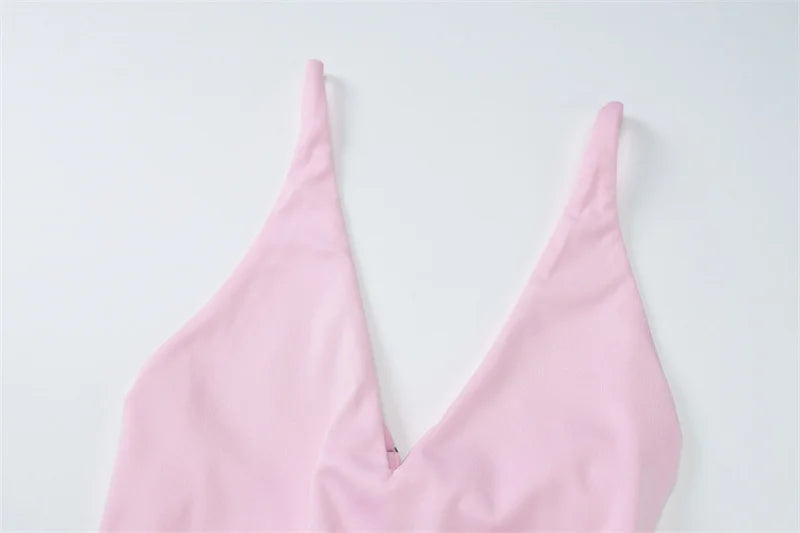 Halter V Neck Ruffle Mini Dress Women Robe Summer New Patchwork Spaghetti Strap Sleeveless High Waist A-line Dress